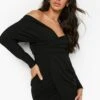 Robe Mi-longue Croisée à Col Bateau -BOOHO Kleidung Magasin gzz06092 black xl