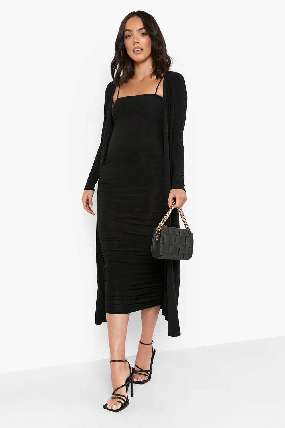 Maternité - Ensemble Avec Robe Froncée Et Pardessus Long 5 Maternité - Ensemble Avec Robe Froncée Et Pardessus Long – Image 3