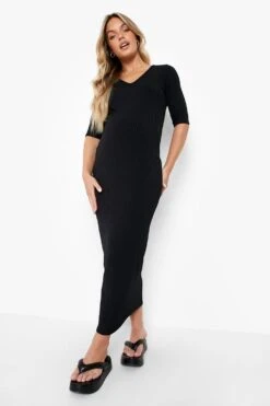 BOOHOO Maternité - Robe De Grossesse Mi-longue Côtelée à Col V