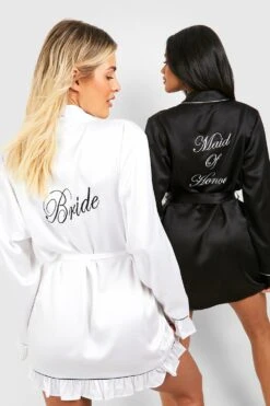 BOOHOO Robe De Chambre Premium Recyclée à Broderie Bride