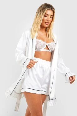 BOOHOO Robe De Chambre Premium Recyclée à Broderie Bride -BOOHO Kleidung Magasin gzz06653 white xl 2