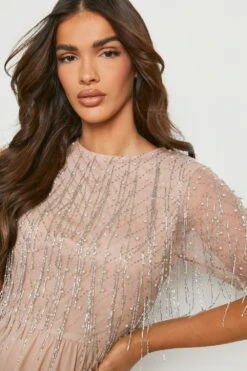 BOOHOO Robe Longue à Paillettes Et Franges -BOOHO Kleidung Magasin gzz06818 nude xl 3