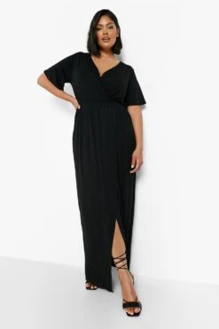 Grande Taille - Robe Longue Fendue à Manches Courtes -BOOHO Kleidung Magasin gzz07086 black xl 2