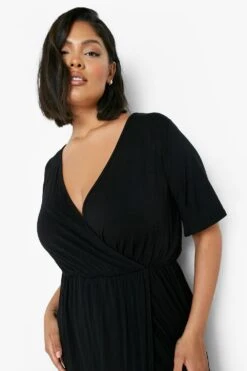 Grande Taille - Robe Longue Fendue à Manches Courtes -BOOHO Kleidung Magasin gzz07086 black xl 3