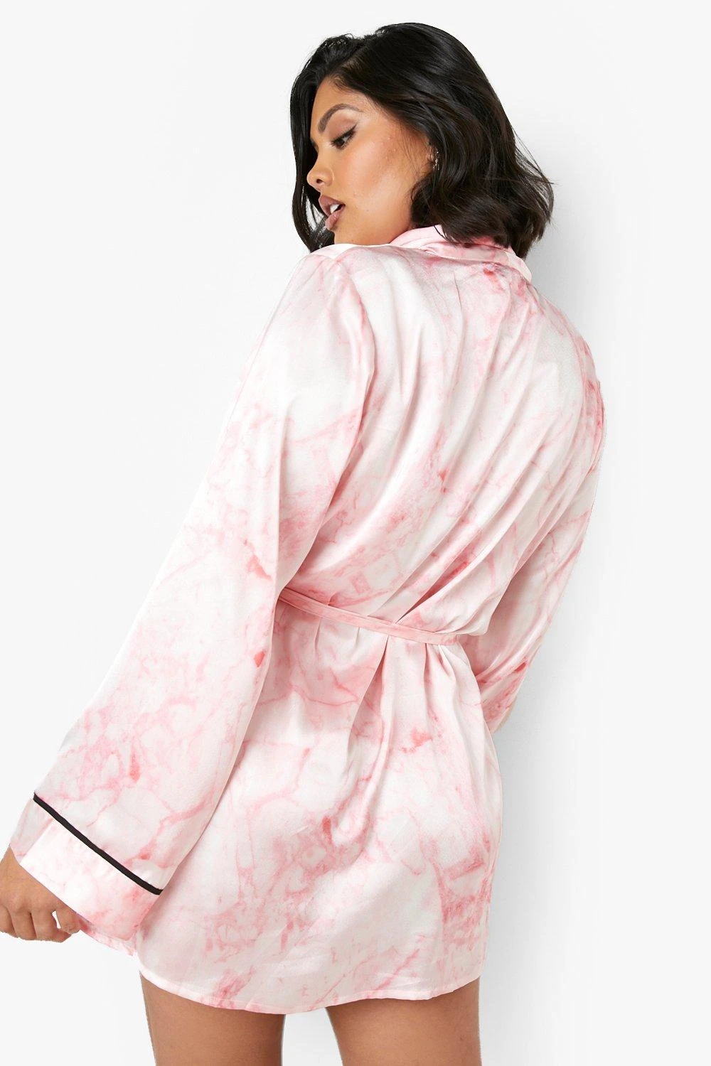 Grande Taille - Robe De Chambre Satinée à Imprimé Marbre 4 Grande Taille - Robe De Chambre Satinée à Imprimé Marbre – Image 2