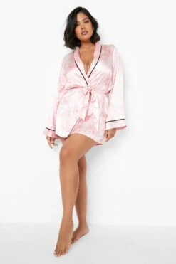 Grande Taille - Robe De Chambre Satinée à Imprimé Marbre 8 Grande Taille - Robe De Chambre Satinée à Imprimé Marbre -BOOHO Kleidung Magasin gzz07646 pink xl 2
