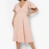 Grande Taille - Robe Patineuse Mi-longue Style Cache-cœur -BOOHO Kleidung Magasin gzz07755 blush xl