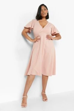 Grande Taille - Robe Patineuse Mi-longue Style Cache-cœur 8 Grande Taille - Robe Patineuse Mi-longue Style Cache-cœur -BOOHO Kleidung Magasin gzz07755 blush xl 2