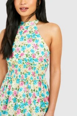 Petite - Robe Longue Fleurie Froncée -BOOHO Kleidung Magasin gzz07832 lime xl 3