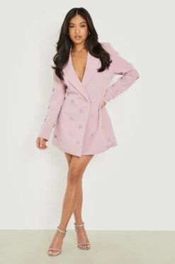Petite - Robe Blazer à Ornements Strassés