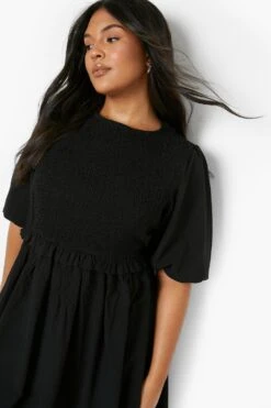 Grande Taille - Robe Froncée à Manches Bouffantes Et Volants -BOOHO Kleidung Magasin gzz08337 black xl 3