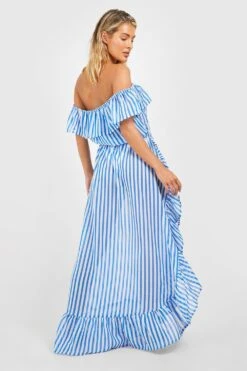 Robe De Plage Longue Fendue à Imprimé Nautique -BOOHO Kleidung Magasin gzz08356 blue xl 1