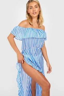 Robe De Plage Longue Fendue à Imprimé Nautique -BOOHO Kleidung Magasin gzz08356 blue xl 2