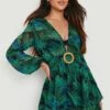 BOOHOO Robe De Plage à Décolleté Plongeant Et Imprimé Tropical -BOOHO Kleidung Magasin gzz08610 green xl