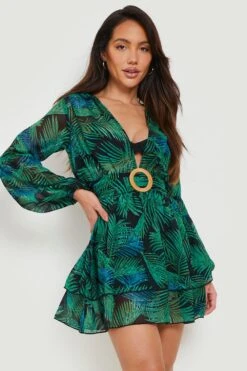 BOOHOO Robe De Plage à Décolleté Plongeant Et Imprimé Tropical 8 BOOHOO Robe De Plage à Décolleté Plongeant Et Imprimé Tropical -BOOHO Kleidung Magasin gzz08610 green xl 2