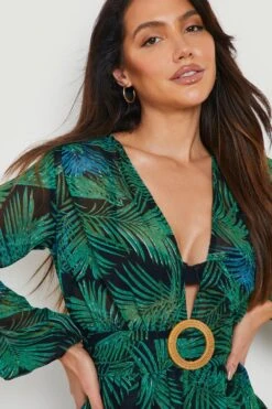 BOOHOO Robe De Plage à Décolleté Plongeant Et Imprimé Tropical 9 BOOHOO Robe De Plage à Décolleté Plongeant Et Imprimé Tropical -BOOHO Kleidung Magasin gzz08610 green xl 3