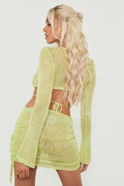 Robe De Plage Côtelée à Découpes Et Détails Froncés -BOOHO Kleidung Magasin gzz08841 lime xl 1