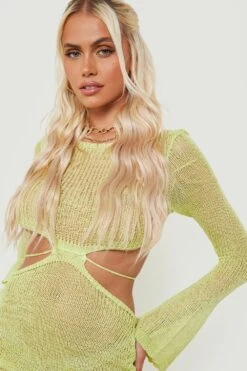 Robe De Plage Côtelée à Découpes Et Détails Froncés -BOOHO Kleidung Magasin gzz08841 lime xl 3