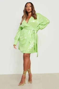 Grande Taille - Robe Portefeuille à Paillettes -BOOHO Kleidung Magasin gzz09338 lime xl 2