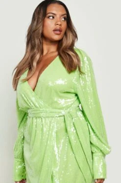 Grande Taille - Robe Portefeuille à Paillettes -BOOHO Kleidung Magasin gzz09338 lime xl 3
