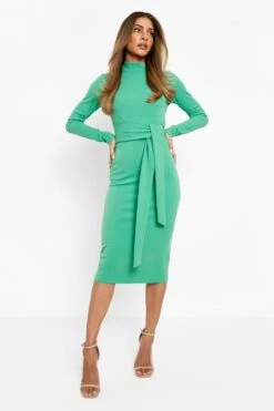 Robe Mi-longue Nouée à La Taille à Col Montant -BOOHO Kleidung Magasin gzz10404 bright20green xl 2