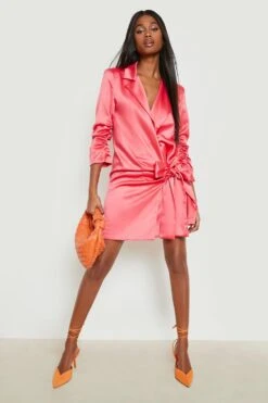 Robe Blazer Satinée Effet Drapé