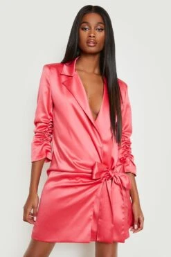 Robe Blazer Satinée Effet Drapé -BOOHO Kleidung Magasin gzz11428 hot20pink xl 2
