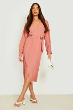 Robe Chemise Croisée Texturée à Ceinture