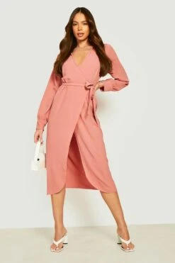 Robe Chemise Croisée Texturée à Ceinture -BOOHO Kleidung Magasin gzz11512 rose xl 2