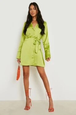 Robe Chemise Satinée Effet Drapé