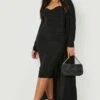 Grande Taille - Ensemble Avec Cardigan Long Et Robe Bustier Mi-longue -BOOHO Kleidung Magasin gzz11823 black xl