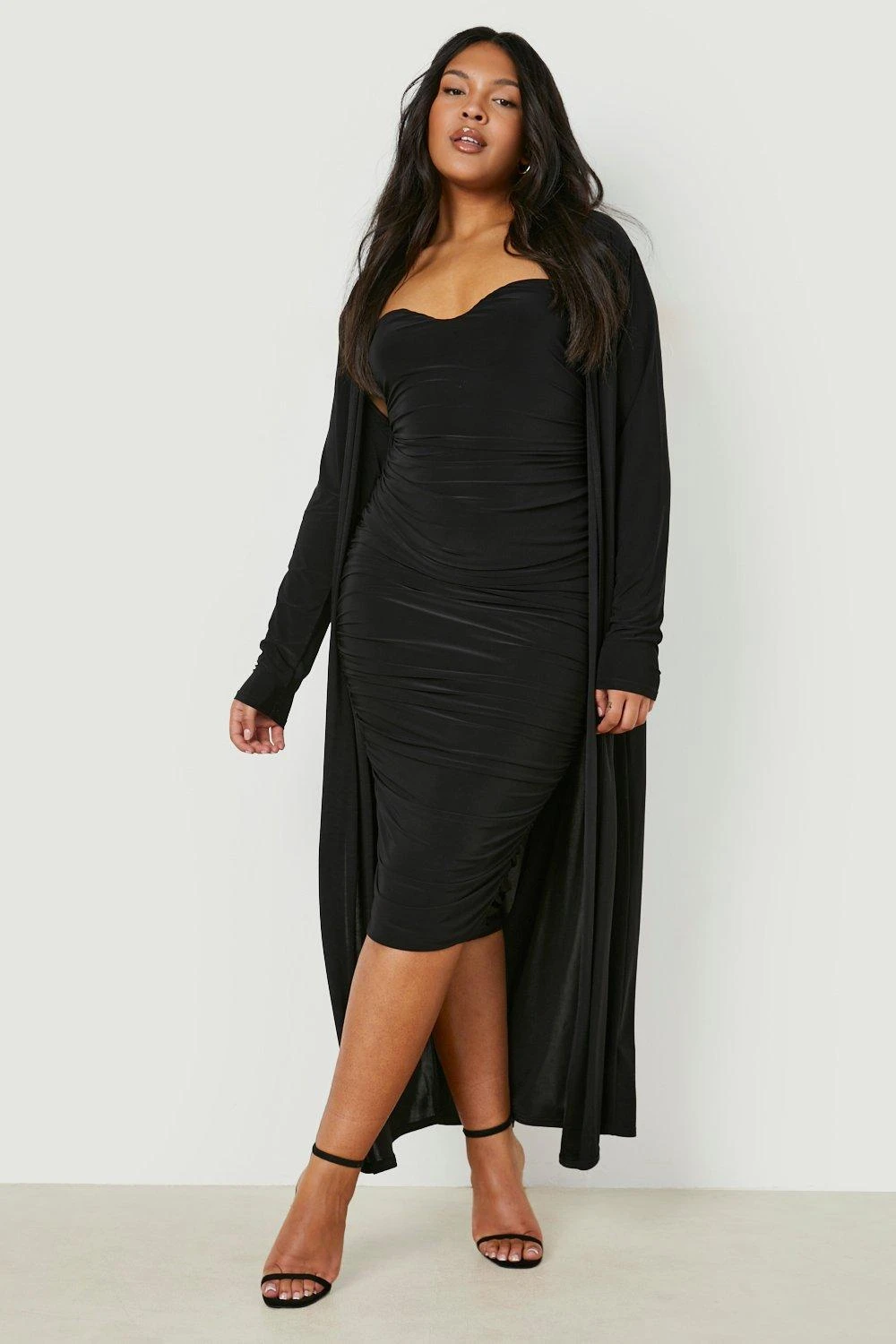 Grande Taille - Ensemble Avec Cardigan Long Et Robe Bustier Mi-longue 5 Grande Taille - Ensemble Avec Cardigan Long Et Robe Bustier Mi-longue – Image 3