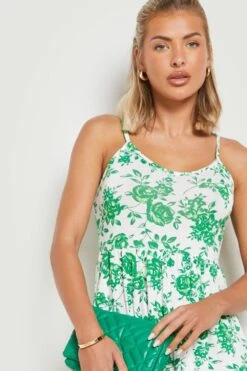 Robe Babydoll à Attaches Et Imprimé Porcelaine -BOOHO Kleidung Magasin gzz12433 green xl 3