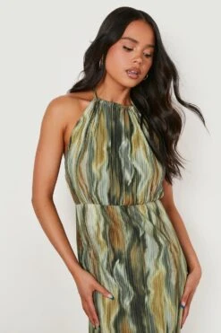 Petite - Robe Longue Plissée Imprimée à Fentes -BOOHO Kleidung Magasin gzz12600 green xl 3