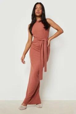 BOOHOO Petite - Robe Longue Côtelée Nouée -BOOHO Kleidung Magasin gzz12603 rust xl 2