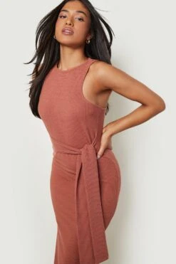 BOOHOO Petite - Robe Longue Côtelée Nouée -BOOHO Kleidung Magasin gzz12603 rust xl 3