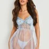 Ensemble Brodé à Laçages Avec Robe Babydoll Et String -BOOHO Kleidung Magasin gzz12659 blue xl