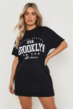 Grande Taille - Robe T-shirt Oversize à Slogan Brooklyn