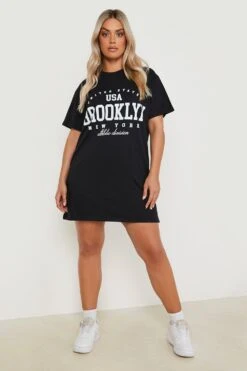 Grande Taille - Robe T-shirt Oversize à Slogan Brooklyn -BOOHO Kleidung Magasin gzz12811 black xl 2