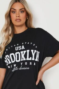 Grande Taille - Robe T-shirt Oversize à Slogan Brooklyn -BOOHO Kleidung Magasin gzz12811 black xl 3