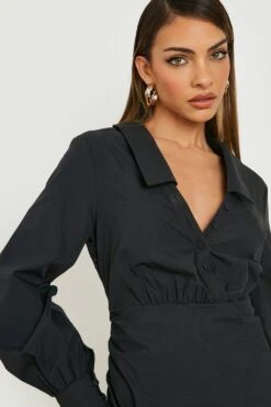 Robe Chemise Cache-cœur Froncée -BOOHO Kleidung Magasin gzz12845 black xl 3