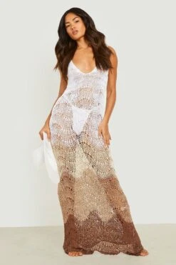 Robe De Plage En Crochet à Détails Contrastants -BOOHO Kleidung Magasin gzz13053 cream xl 2