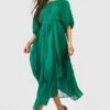 Robe Mi-longue Plissée à Manches Bouffantes -BOOHO Kleidung Magasin gzz13377 emerald xl