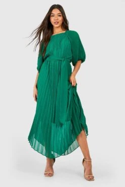 Robe Mi-longue Plissée à Manches Bouffantes -BOOHO Kleidung Magasin gzz13377 emerald xl 2