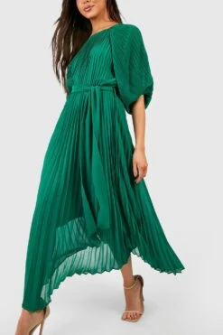 Robe Mi-longue Plissée à Manches Bouffantes -BOOHO Kleidung Magasin gzz13377 emerald xl 3