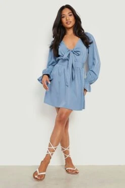 Petite - Robe Patineuse Tissée à Nouer -BOOHO Kleidung Magasin gzz13870 blue xl 2