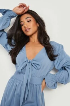 Petite - Robe Patineuse Tissée à Nouer -BOOHO Kleidung Magasin gzz13870 blue xl 3