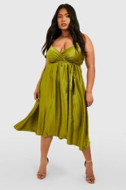 Grande Taille - Robe Croisée Satinée à Ceinture -BOOHO Kleidung Magasin gzz13892 chartreuse xl 2