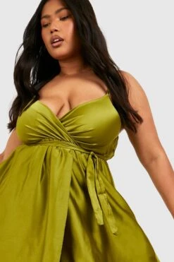 Grande Taille - Robe Croisée Satinée à Ceinture -BOOHO Kleidung Magasin gzz13892 chartreuse xl 3