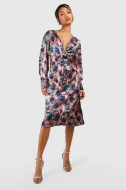 Robe Portefeuille Satinée à Imprimé Fleuri -BOOHO Kleidung Magasin gzz13990 pink xl 2